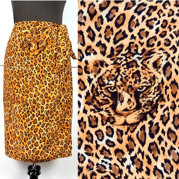 Eleen Tracy Dresses & Skirts - Vtg. Eleen Tracy Silk Animal Print Wrap Skirt Sz S